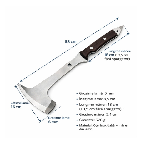 Set doua topoare multifunctionale din otel cu maner ergonomic si spargator geam, 53 cm, maro [8]