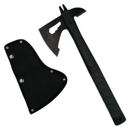 Topor camping - Topor Survivor IdeallStore®, Deep Impact, otel inoxidabil, negru, 33 cm, teaca inclusa