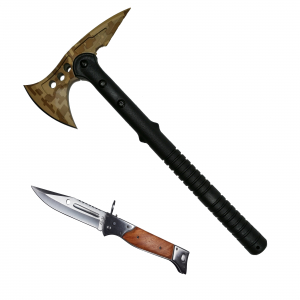 Seturi de cutite & accesorii vanatoare si tactice - Set Topor Survivor, Desert Camo, 39 cm si briceag AK-47