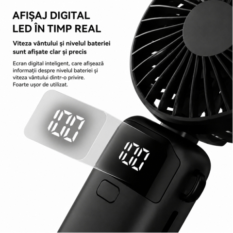 Ventilator portabil USB reîncărcabil, DEPOX ,silențios cu 5 trepte de viteză, negru [1]