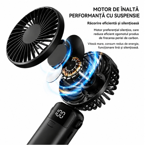 Ventilator portabil USB reîncărcabil, DEPOX ,silențios cu 5 trepte de viteză, negru [2]