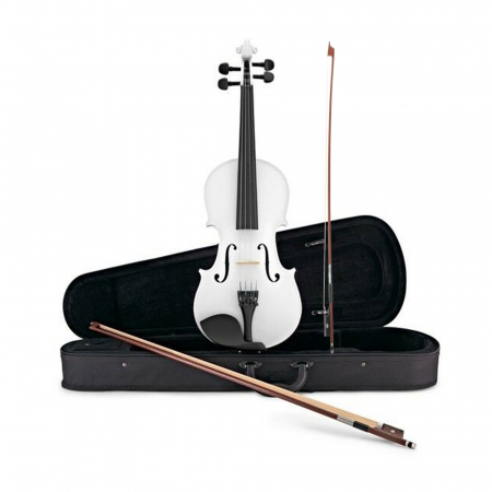Viori - Vioara clasica din lemn IdeallStore®, Marime 4/4,doua arcusuri, alba, toc inclus