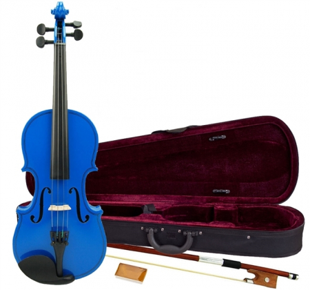 Set vioara clasica si arcus 1/8 suplimentar, DEPOX®, marime 4/4, lemn, albastra, toc din material [5]