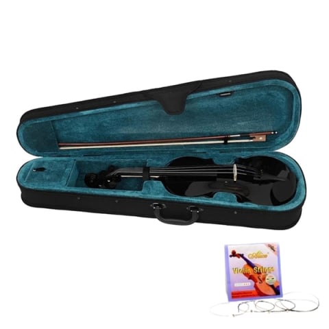 Viori - Set vioară clasică din lemn pentru copii 1/8 si set corzi, DEPOX®, 43 cm, finisaj lucios negru