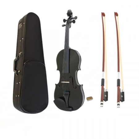 Viori - Vioara clasica, lemn, marime 3/4 IdeallStore®, doua arcusuri, neagra, toc inclus
