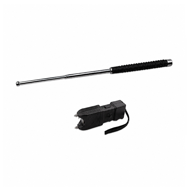 Set baston telescopic 3 sectiuni si electrosoc, TW-10, negru, 400 KV DEPOX , otel inoxidabil, 64 cm, argintiu, husa inclusa