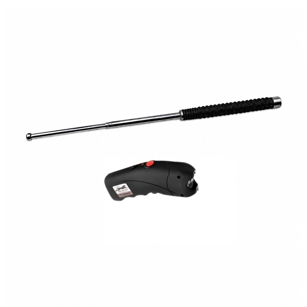 Set baston telescopic 3 sectiuni si electrosoc multifunctional 2500 kV DEPOX , otel inoxidabil, 64 cm, argintiu, husa inclusa