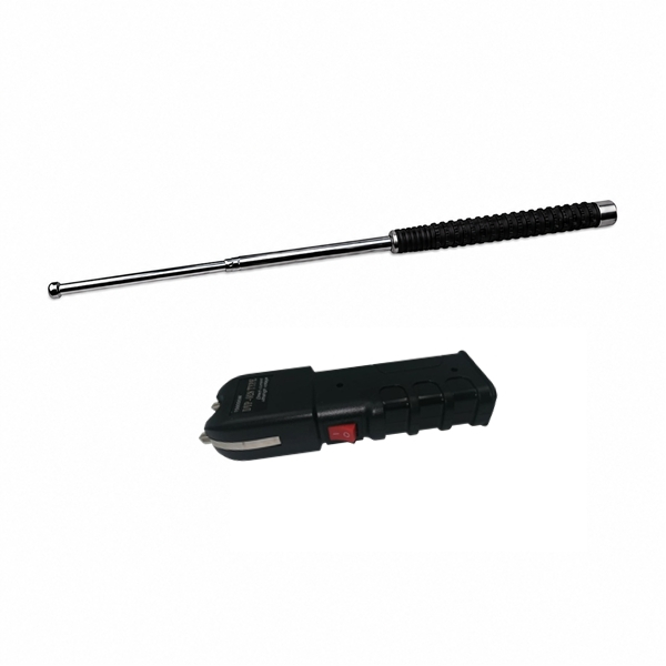 Baston telescopic 3 sectiuni si electrosoc multifunctional, 150000 W, DEPOX , Silver Siege, otel inoxidabil, 64 cm, argintiu negru, husa inclusa