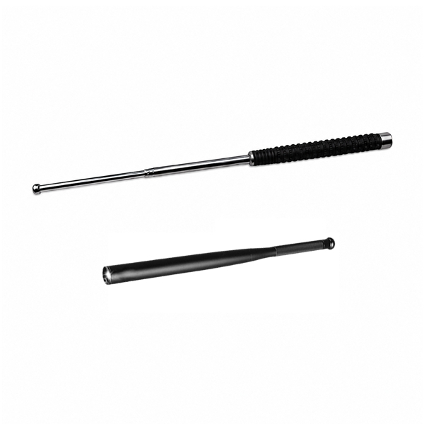Set baston telescopic 3 sectiuni si bata de baseball cu lanternă LED DEPOX , otel inoxidabil, 64 cm 36 cm, argintiu negru, husa inclusa