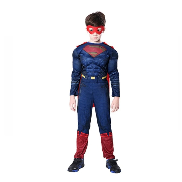 Costum Superman cu Muschi pentru Copii DEPOX , Salopeta, Pelerina si Masca, 3-5 Ani, 100-110 cm