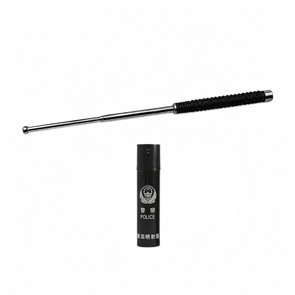 Set baston telescopic 3 sectiuni si Spray paralizant Police,DEPOX , otel inoxidabil, 64 cm 110 ml, argintiu, husa inclusa