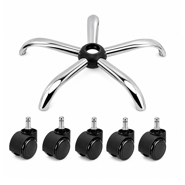 Set baza si roti pentru scaun directorial DEPOX , metal pvc, 60 cm, argintiu negru