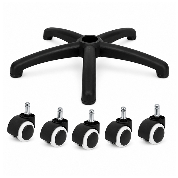 Set baza si role pentru scaun de birou DEPOX , cauciuc, 5 bucati, negru, 64 cm