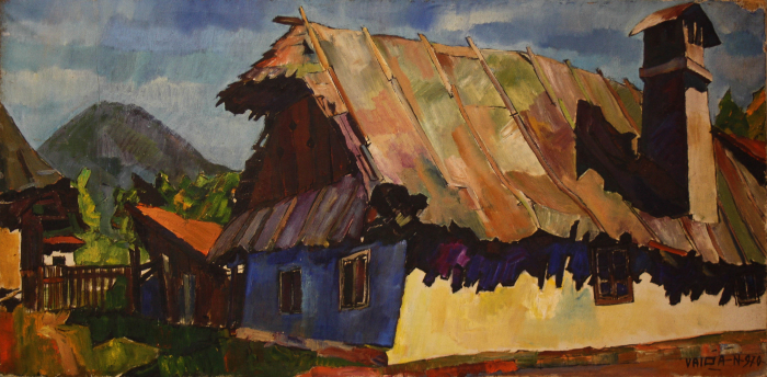 Miklos (Nicolae) VAJDA,, Peisaj cu casă băimăreană și Dealul Crucii, 1970 [1]