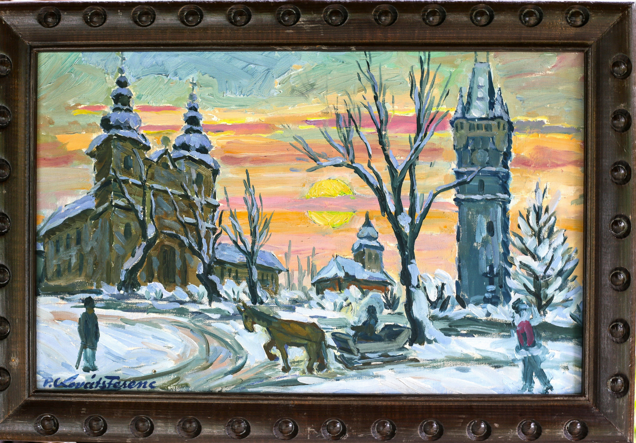 P. KOVÁTS Ferenc, Winter landscape with Stephen's Tower and the Roman Catholic Church in Baia Mare [4]