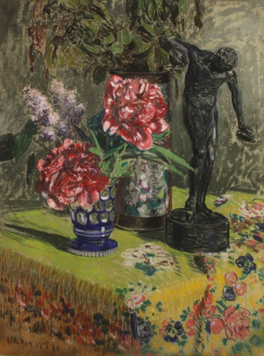 MIKES MÜNICH Ödön, Natură statică cu flori și Discobol, 1905 [1]