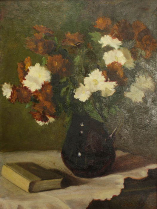 FEKETE Margit, Aranjament floral cu carte, 1950 [1]