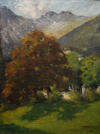 Hans KRAMER, Peisaj de primăvară cu Munții Tirol, 1908