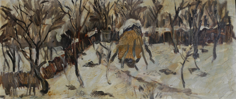 PAINTINGS - Gheorghe OLARIU, Winter Landscape with Haystack, 1970