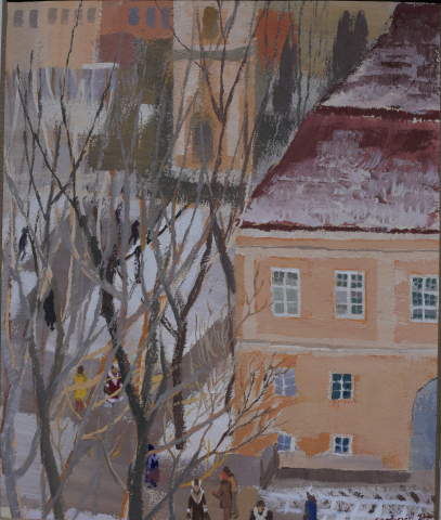 GRAFICĂ - VARGA SZOTYORI Anna, Din fereastră la Târgu Mureș, 1977