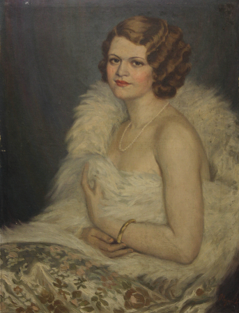 OLEJNIK Janka, Portret de doamnă cu blană albă și colier de perle