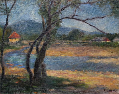 PAINTINGS - K. MAGYAR E., Cityscape from Baia Mare with Săsar River