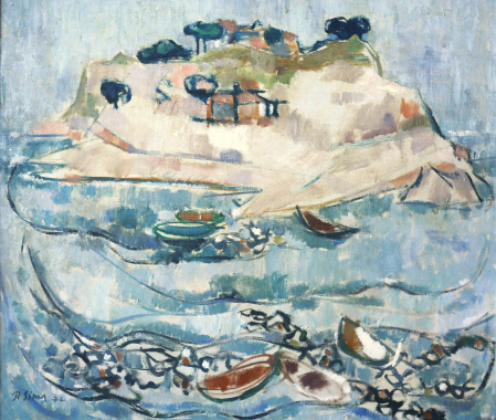 PAINTINGS - Paul SIMA, Seascape with Island and Boats, 1972