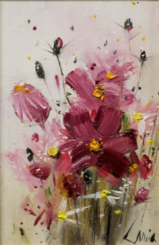 PICTURĂ - Marin GRUIA, Natură statică cu floricele roz