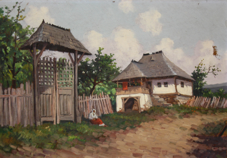 Ion DOBOȘARIU, Peisaj rural cu țarancă în poartă [0]