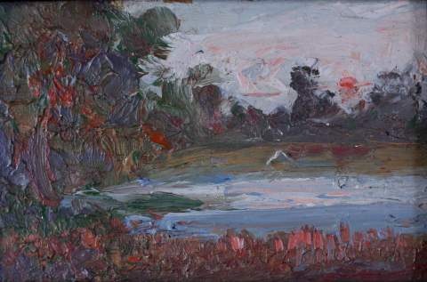 PAINTINGS - Unidentified AUTHOR, Romanian School, Landscape at the Edge of the Lake