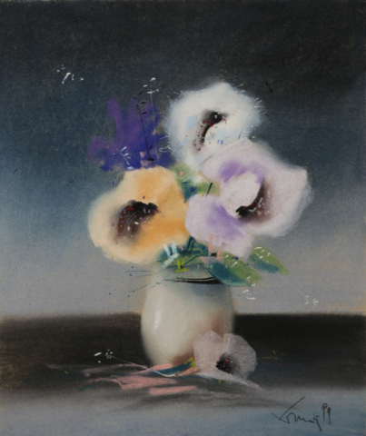 Marin GRUIA, Natură statică cu flori în albă roșie, 1999