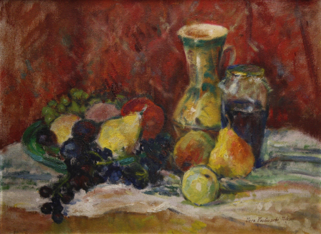 PAINTINGS - Vera VESLOVSCHI NIȚESCU,Still Life with Autumn Fruits and Pottery