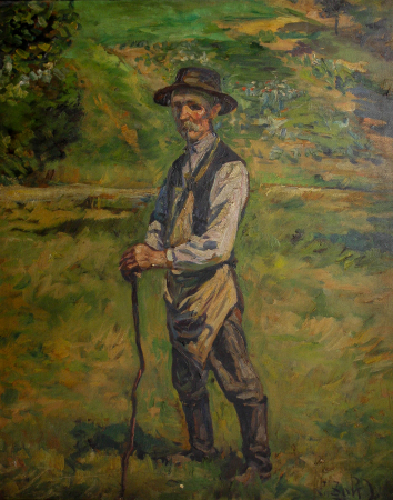 PAINTINGS - Unidentified AUTHOR, Old Man with Pipe  and Cane