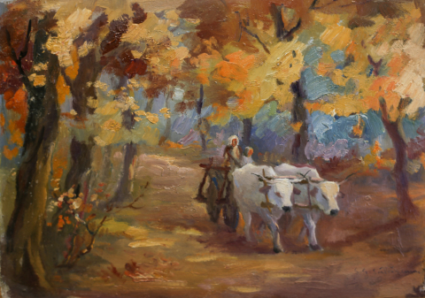 PAINTINGS - Unidentified AUTHOR, Chariot with oxen