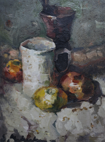 PAINTINGS - Ion MÂNDRU,Still Life with Pottery and Apples