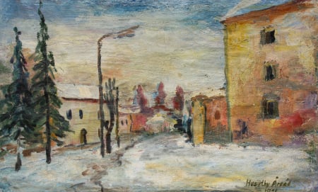 PAINTINGS - HUSZTHY Arpád, Winter cityscape, 1966