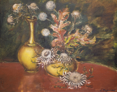 PAINTINGS - V. Popescu, Still Life with Thistles and Goldish Pots