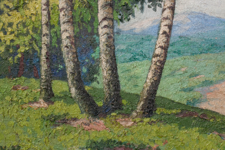 TÓTH J. Péter, Peisaj de primăvară cu deal înflorit și copaci, 1930 [1]