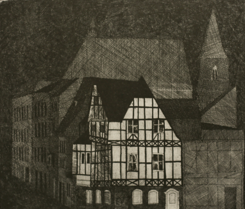 GRAPHICS - CSEH Gusztáv,, Cityscape from Weimar