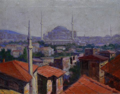 PAINTINGS - Zsigmond Béla, Landscape from Istanbul with The Church Sainte-Sophie