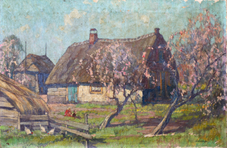 PAINTINGS - AUTHOR unidentified, House and Garden with Flowering Trees