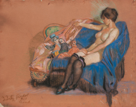 GRAPHICS - IRÁNYI Iritz Sándor, Composition with Nude and Marionettes, 1920