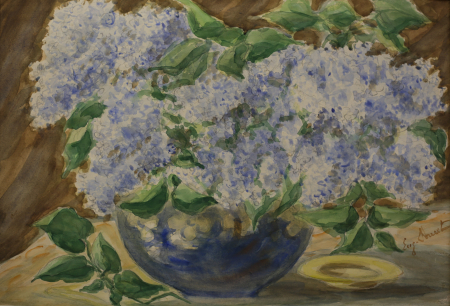 GRAFICĂ - Eugenia ISBĂȘECU DOUCET, Natură statică cu flori de liliac