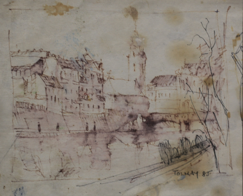GRAFICĂ - Tibor TOLNAY, Peisaj din Oradea, 1985