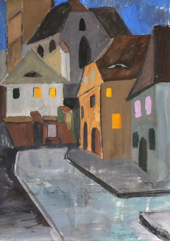 GRAFICĂ - AUTOR neidentificat, Peisaj nocturn medieval, 1978