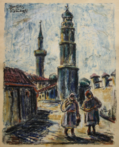 BALÁZS G. Árpád, Cityscape with Peasants, 1932