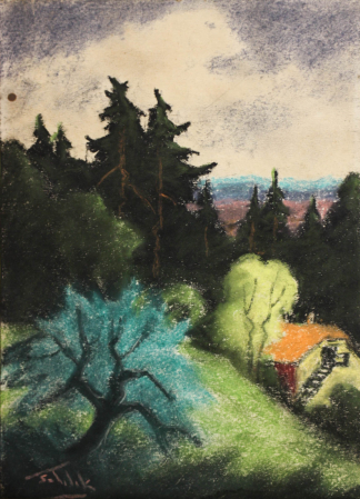 GRAFICĂ - SZTELEK Norbert, Peisaj cu casă în pădure I Pădure