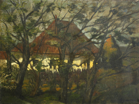 PICTURĂ - GYIMESI (GYIMESSY) KOVÁCS Gábor, Peisaj cu casă la amurg