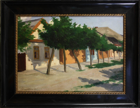 MACALIK Alfréd, Peisaj cu șir de case la Szolnok, 1917 [3]