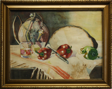 Unidentified AUTHOR, Unidentified AUTHOR, Still Life with Brandy Bottle, Bread and Pepers [2]